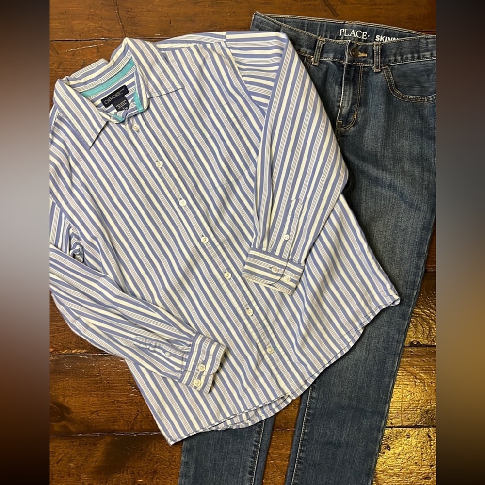 Boys jeans and button down top